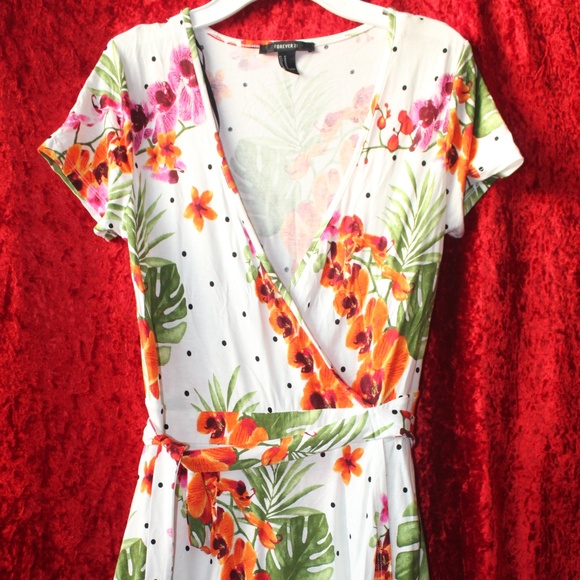 White Polka Dot Floral Romper/Dress/SwimSuit Cover - Picture 1 of 7